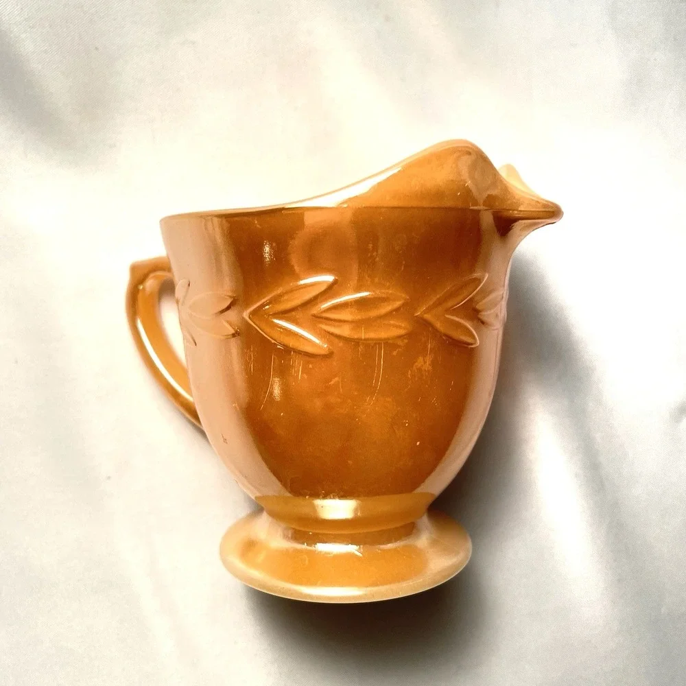 Vtg FireKing Peach Sheaves of Wheat Luster Sugar/Creamer OvenWare Anchor Hocking